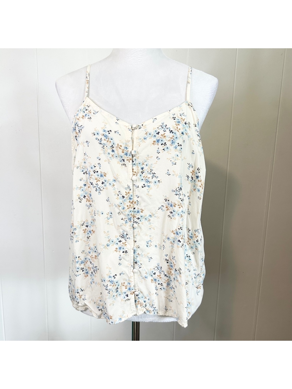 Old Navy White Blue Floral Boho Wildflowers Spaghetti Strap Tank Top Women's XL